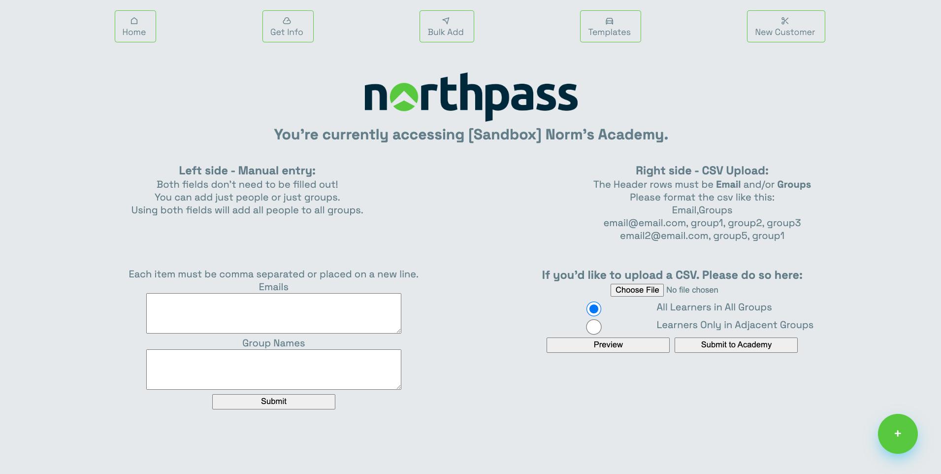 Bulk Upload Page