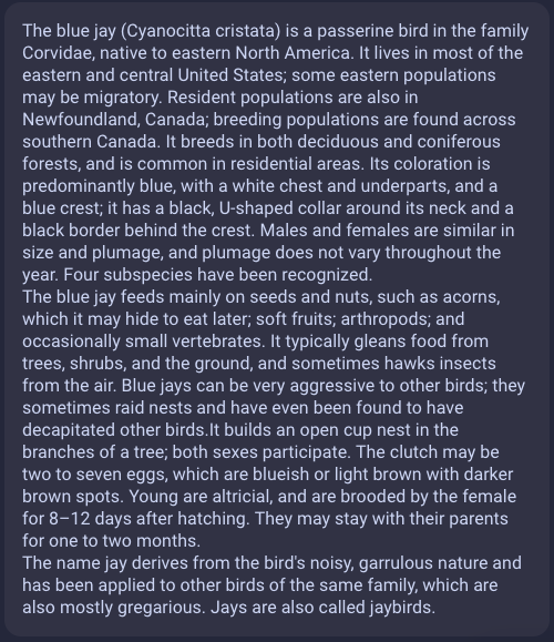 Bird Description Card