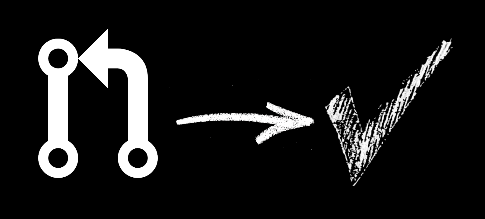 Git Pull Request with an arrow pointing to a check mark