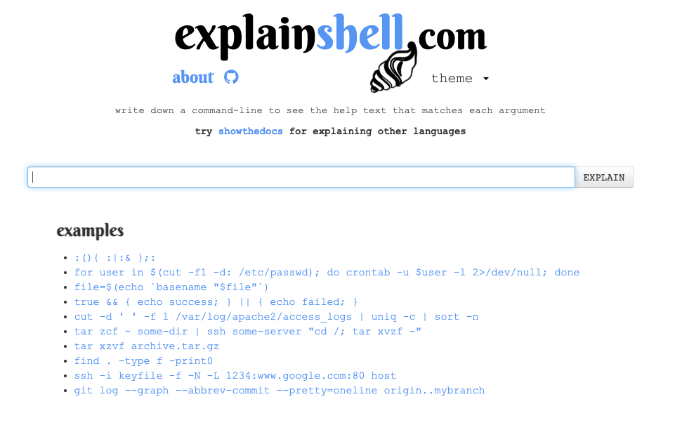 ExplainShell Homepage